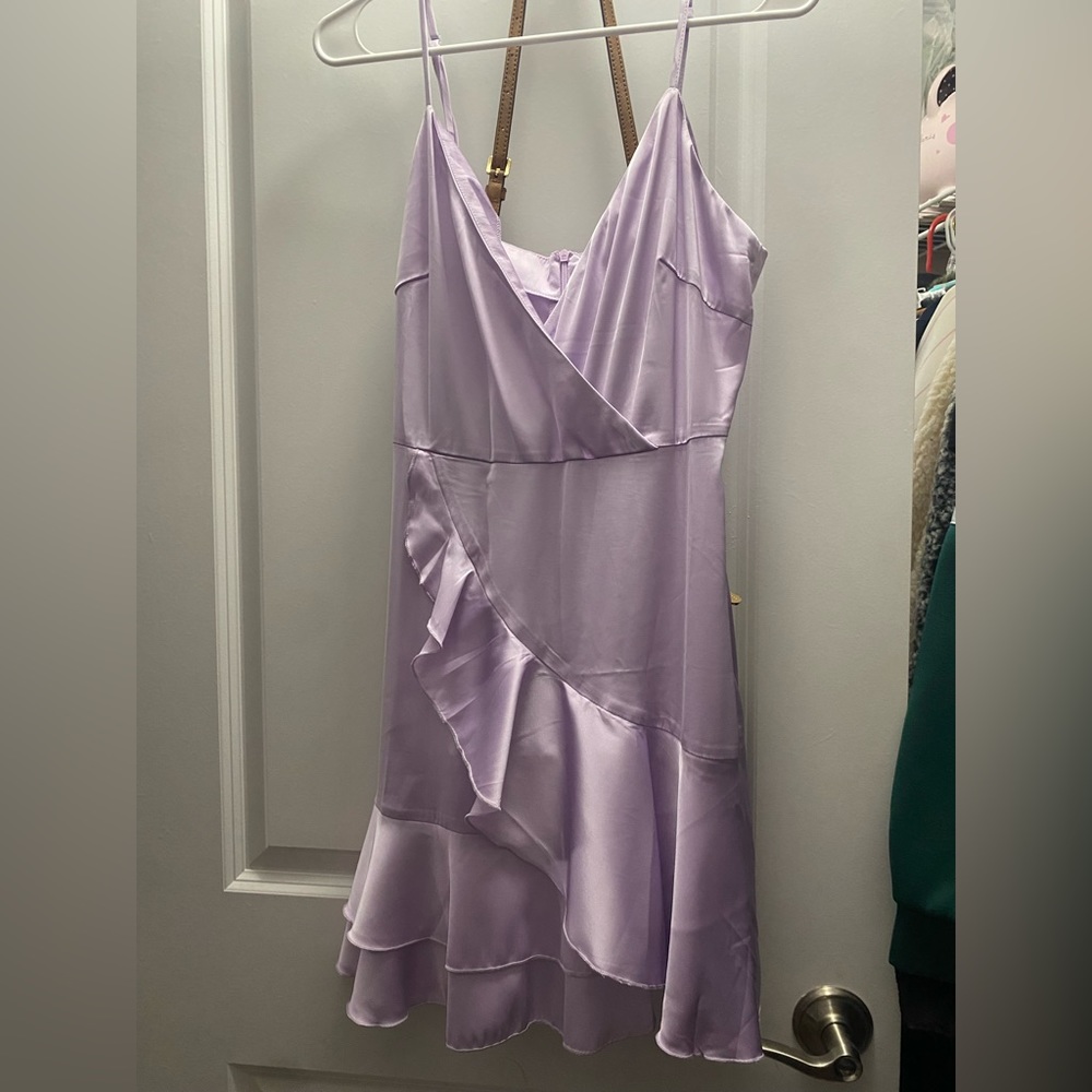 Lavender V Neck Ruffle Homecoming/Cocktail Dress
